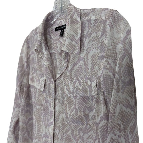 WORKING White House Black‎ Market long sleeve sheer Snake print button up Blouse - Picture 6 of 11